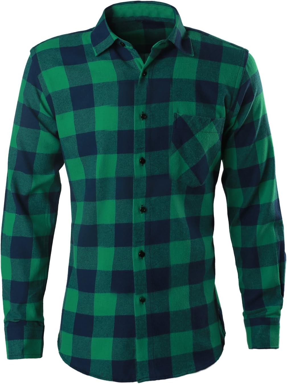 Mens Long Sleeve Casual Button Down Plaid Flannel Shirt Green Large