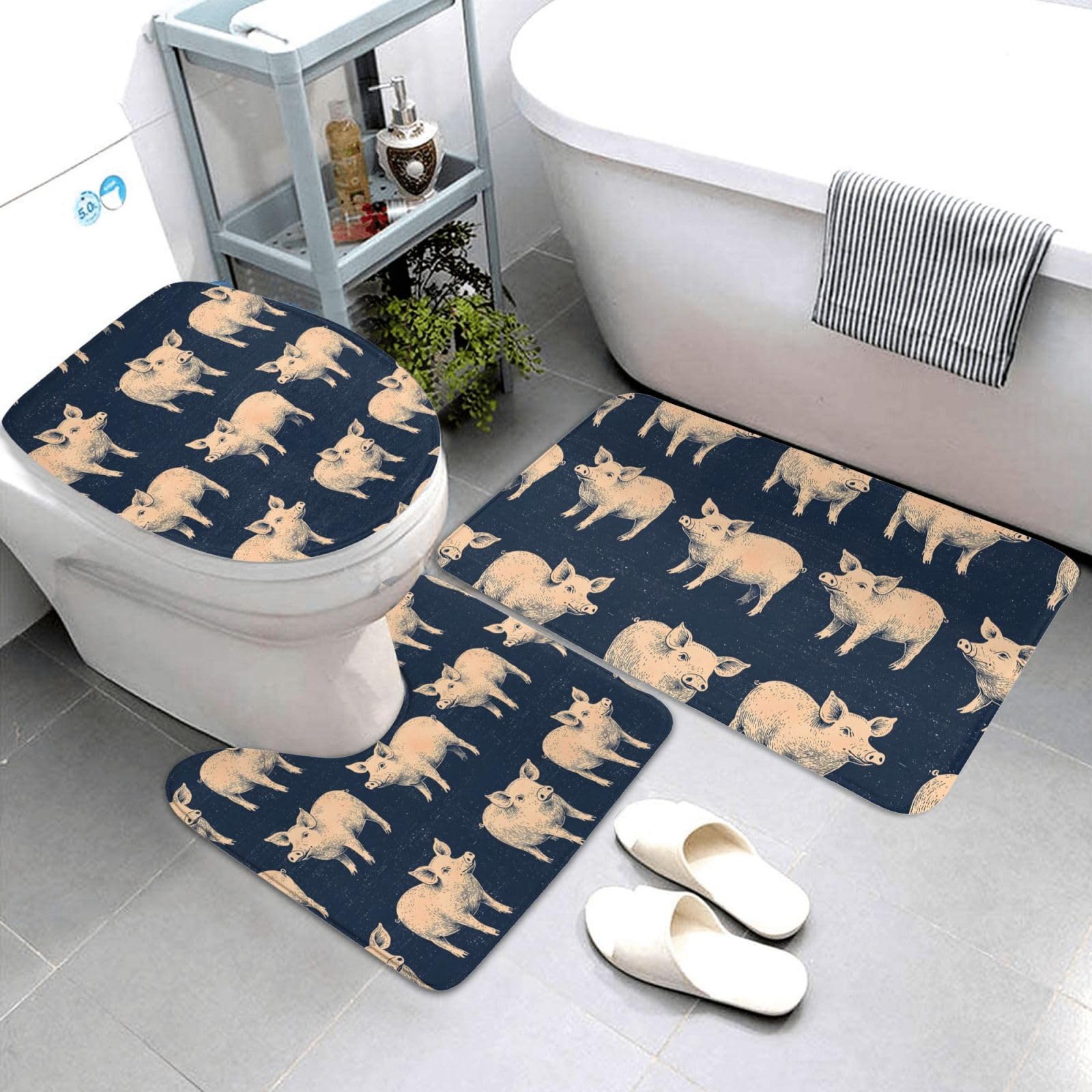 Tapis de bain antidérapant lavable lot de 3 bleu marine sécurisé pour enfants