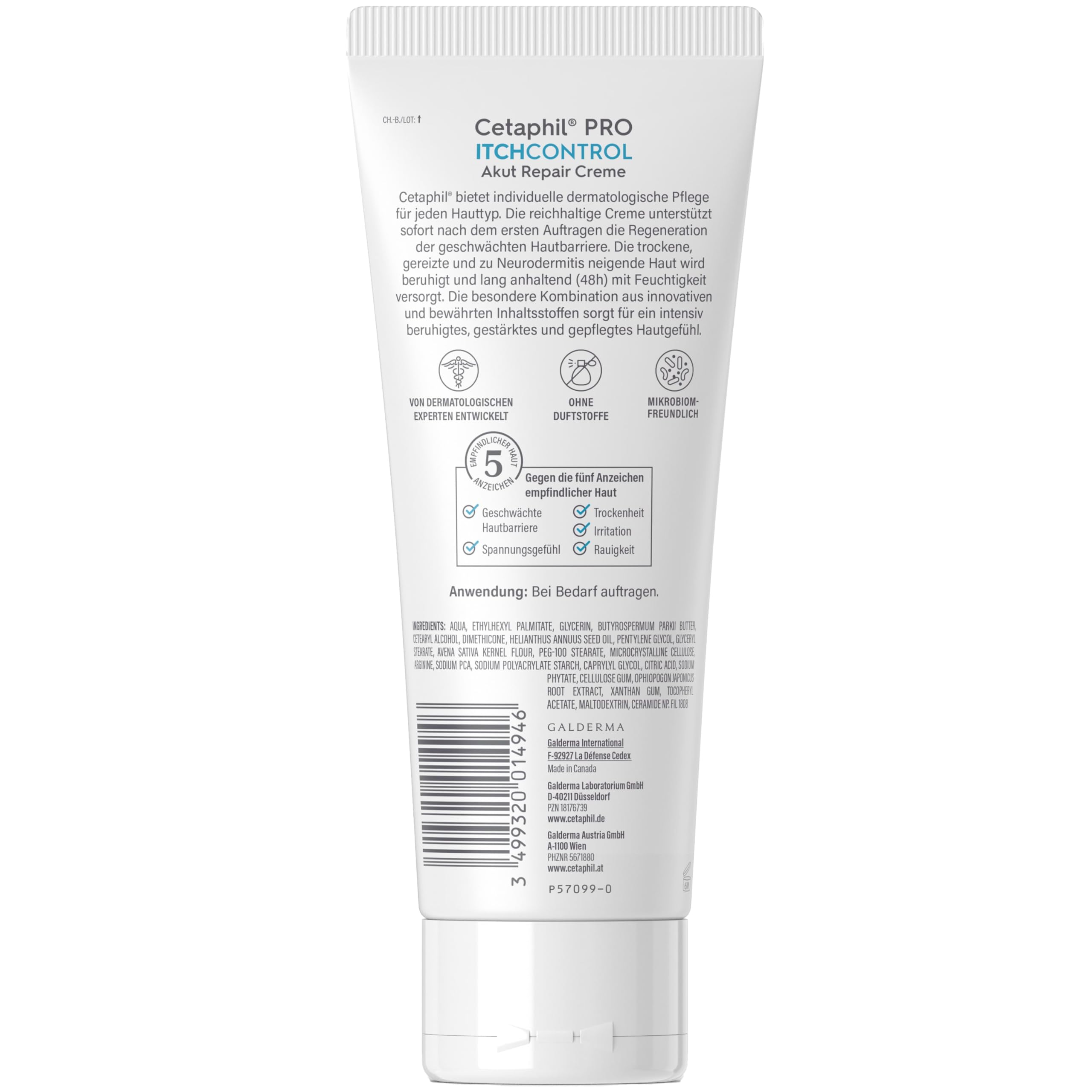 CETAPHIL PRO ItchControl Akut Repair Creme, 227g, Für zu Neurodermitis und Ekzemen neigende Haut, Sofortige Regeneration der Hautbarriere, Mikrobiom freundlich, Ohne Duft und Konservierungsstoffe
