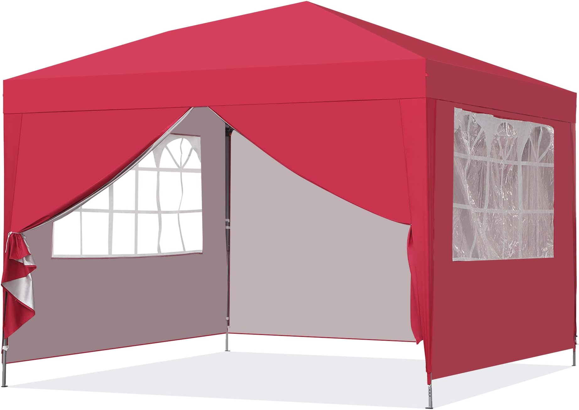 Saemoza Pop Up Canopy Tent, 10x10 Outdoor Commercial Instant Gazebo Tent with 4 Removable Sidewalls, Height Adjustable Portable Beach Canopy with Carry Bag (Red)