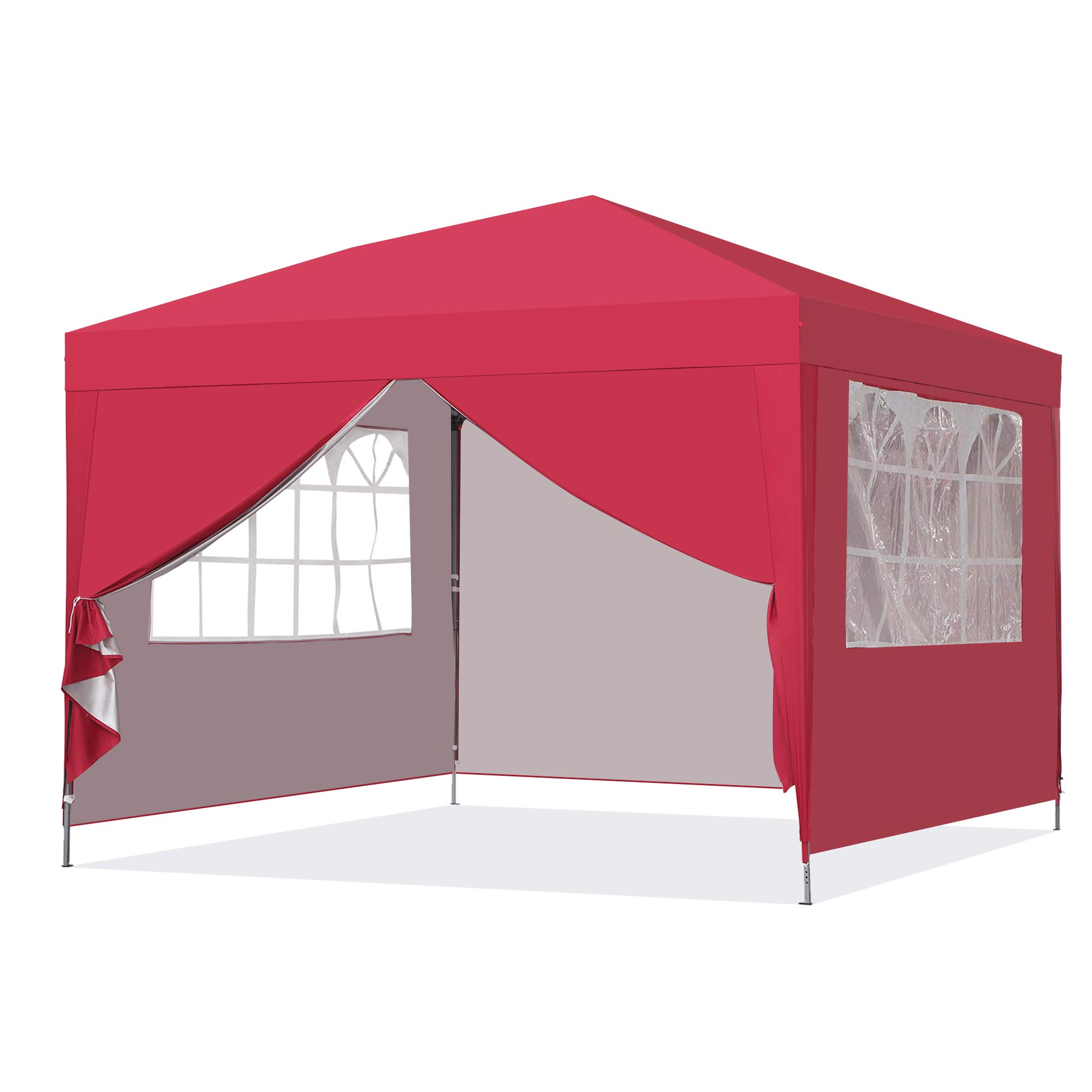 Saemoza Pop Up Canopy Tent, 10x10 Outdoor Commercial Instant Gazebo Tent with 4 Removable Sidewalls, Height Adjustable Portable Beach Canopy with Carry Bag (Red)