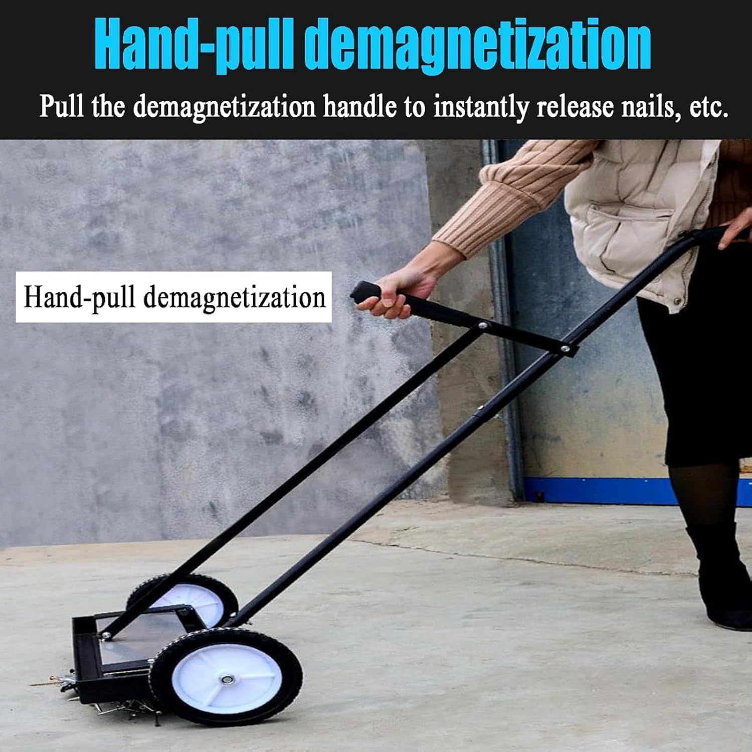 25.7in Magnetic Sweeper, Push-Type Magnetic Pick Up Sweeper, 180° No Blind Spots Pick Up, Can Release Metal Materials