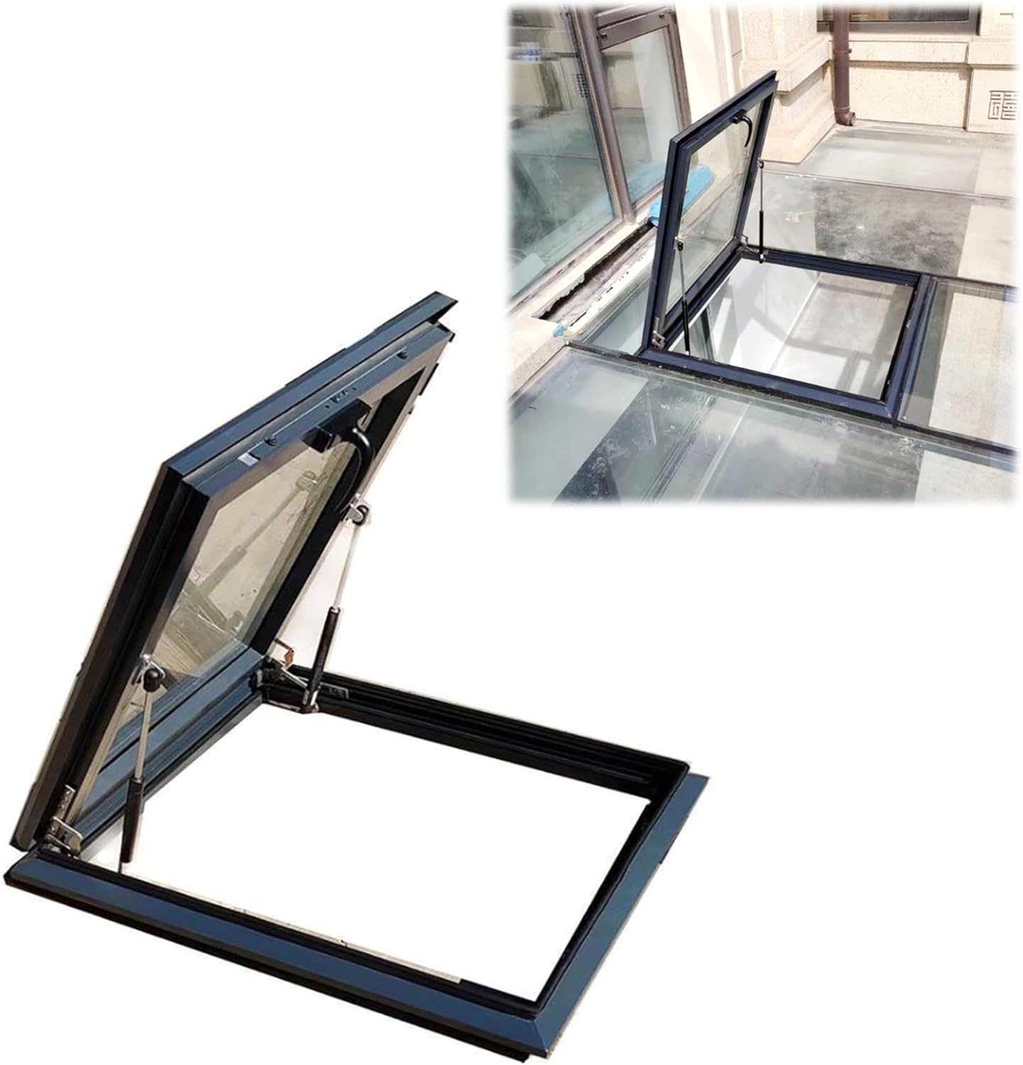 Roof Skylight Residential Sloped Flat Roof Lighting Well Window for Indoor Attic Manual Venting Deck Installation Skylight for House Indoor Attic Egress Roof Windows Skylight Window