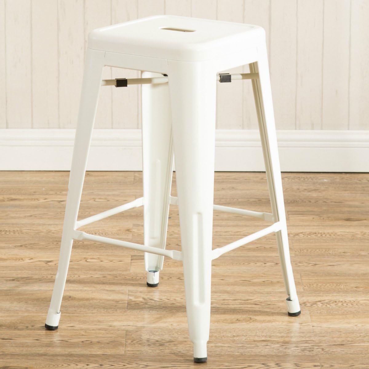 Tolix Style Metal Bar Stools Vintage Counter Height Stools 26 Inch Set of 2, Matt White