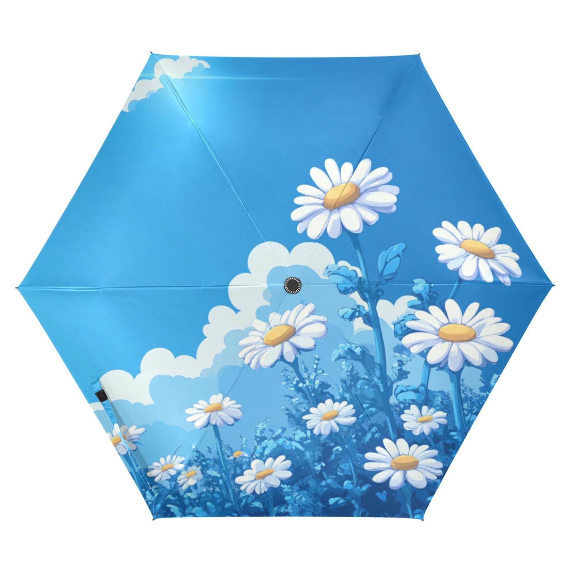 JUNZAN Blue Daisy Hello Sunshine Bloom Spring Umbrellas For Women 39 Inch Collapsible Automatic Open Close Kids Umbrella for Adults Outdoor Defence Accessories