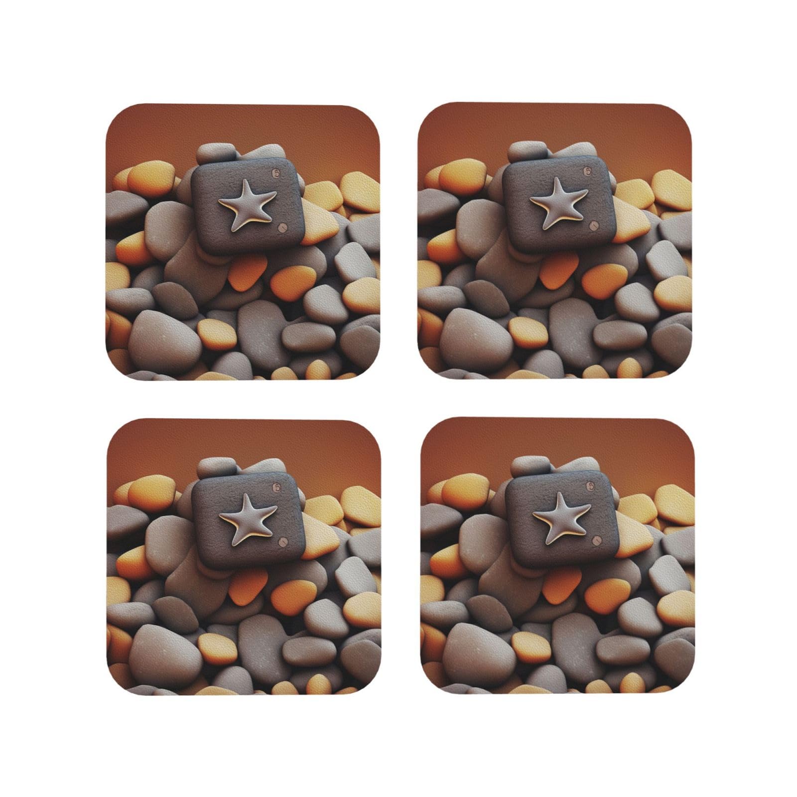 4pcs Drink Coasters for Tabletop Protection, 4" Leather Coasters for Drinks, Pebble Cup Coasters for Coffee Table Decor, Non-Slip Drinking Cup Mat for Hot Or Cold Drink