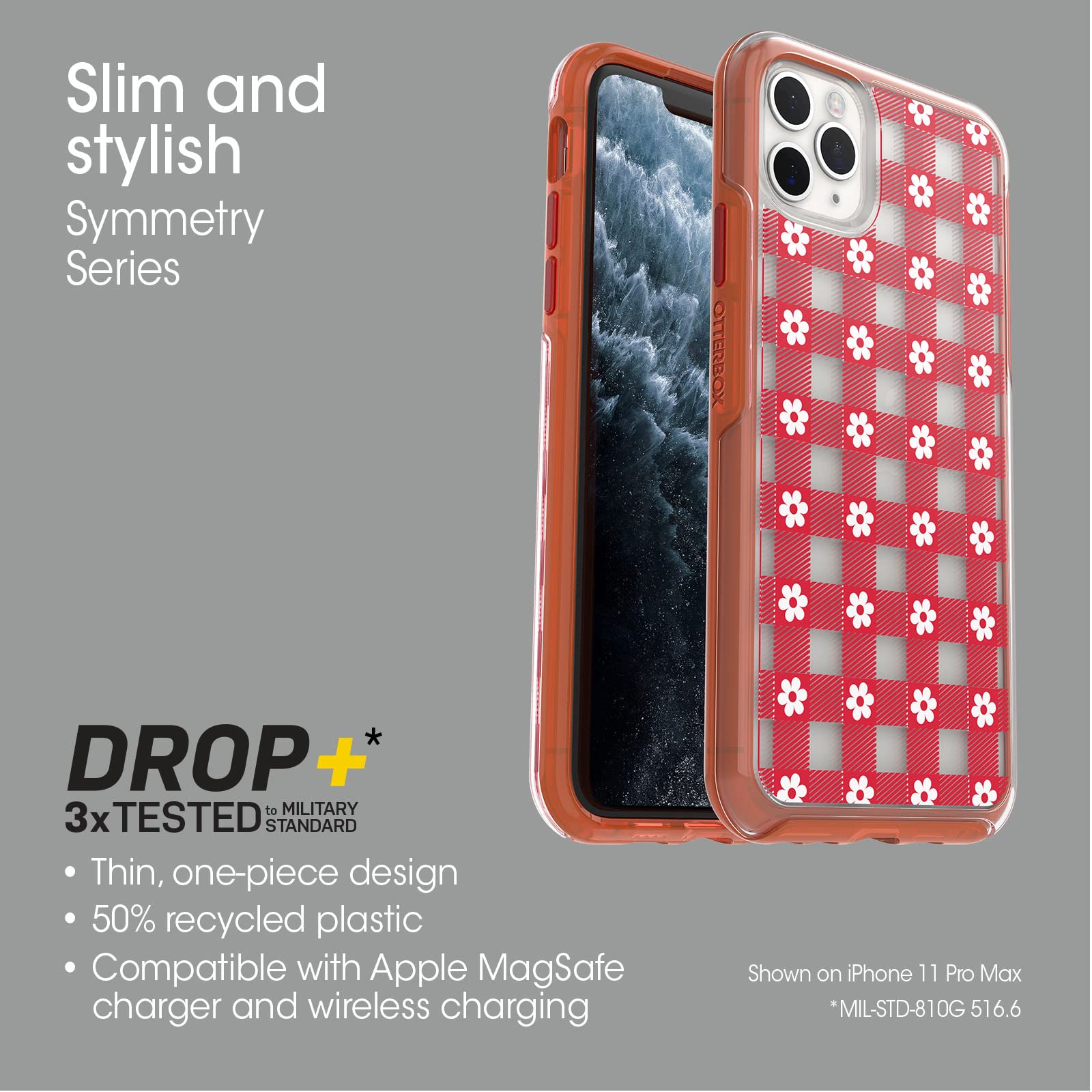 OtterBox Custodia per iPhone 11 Pro Max e iPhone Xs Max Symmetry Series - Vintage Daisy, ultra-sottile, compatibile con ricarica wireless, bordi rialzati per proteggere fotocamera e schermo