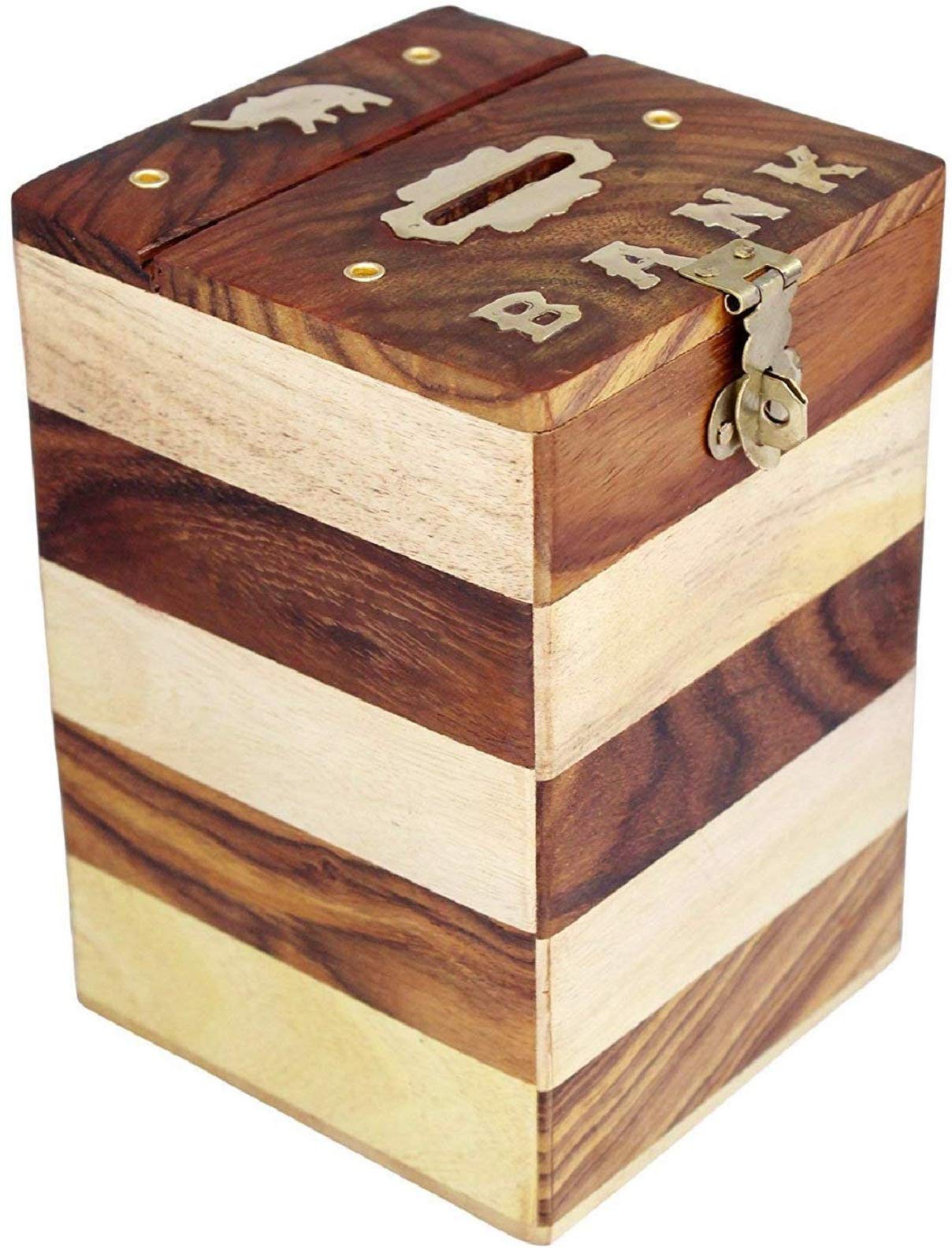Wudkar Handicraft Wooden Piggy Bank - Money Bank - Coin Saving Box - Money Box for Kids, Girls, Boys & Adults (6 x 4 inch) (B0BM6NVLZL) Amazon Price History, Amazon Price Tracker