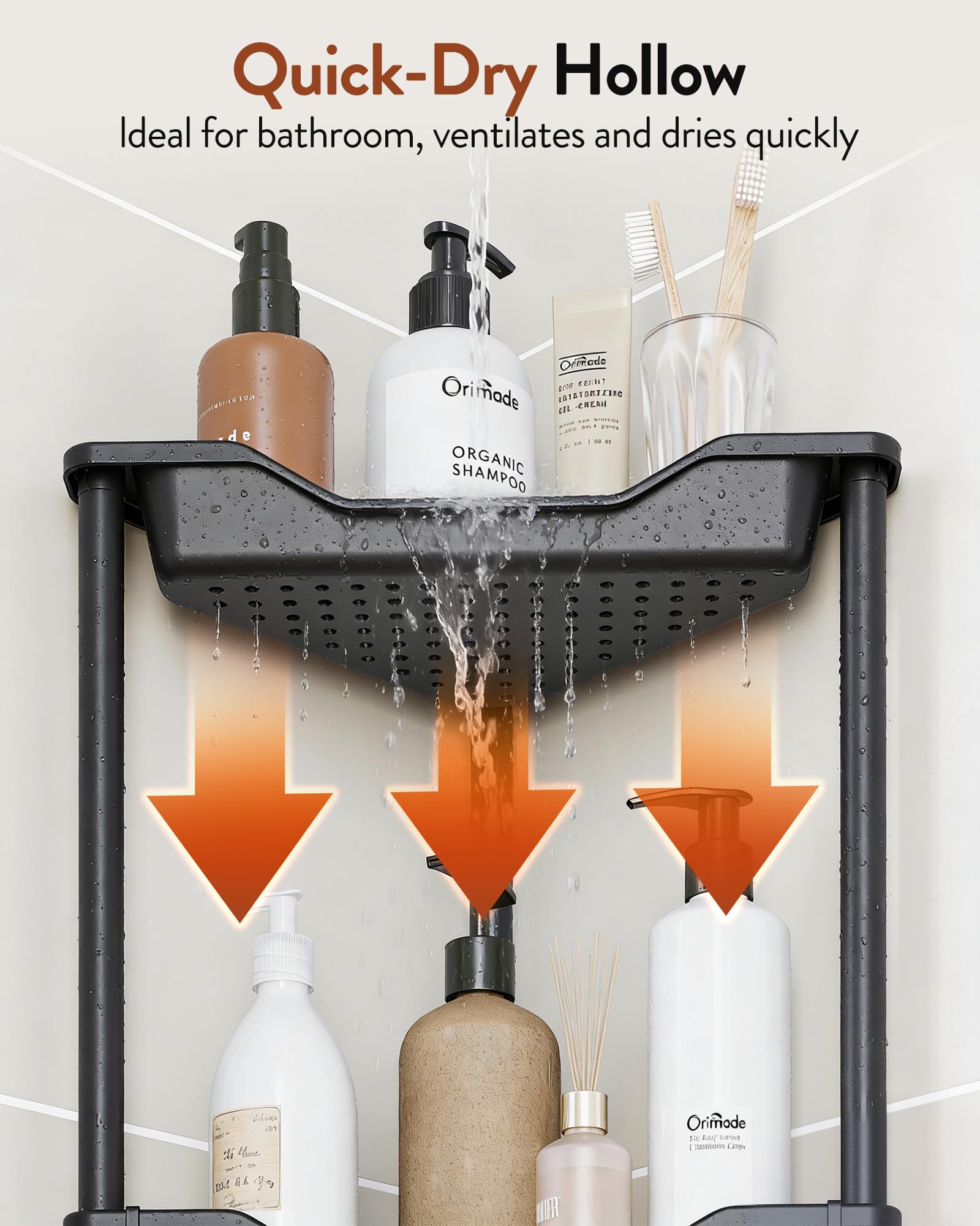Orimade Organizador de ducha de esquina de 5 niveles a prueba de óxido, estante de esquina de plástico de aluminio para baño, color negro