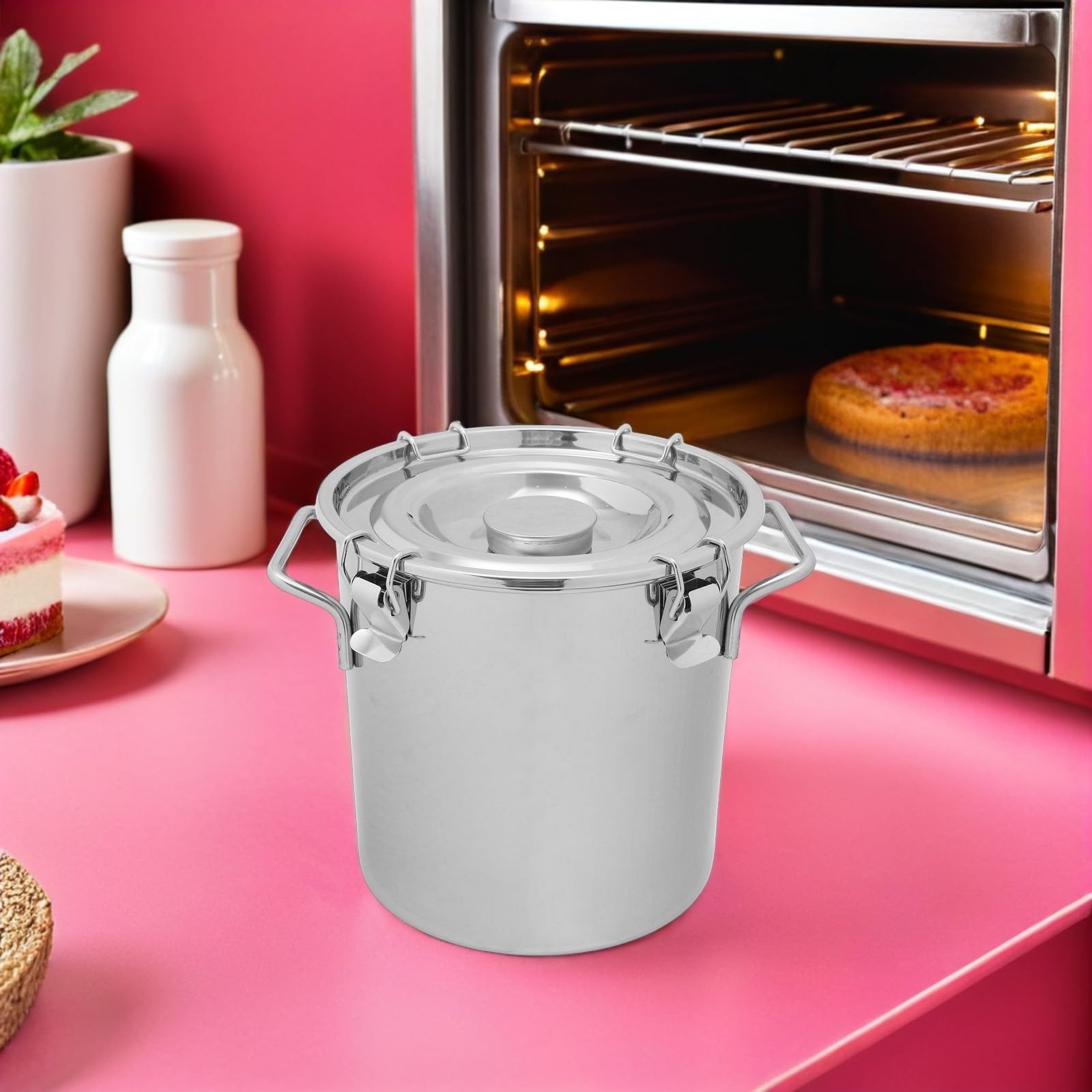 Zerodeko Seau en Acier Inoxydable 7 L Hermétique avec Couvercle à Loquet pour Stockage D'huile et Farine, Récipient Étanche pour Usage Domestique et Industriel