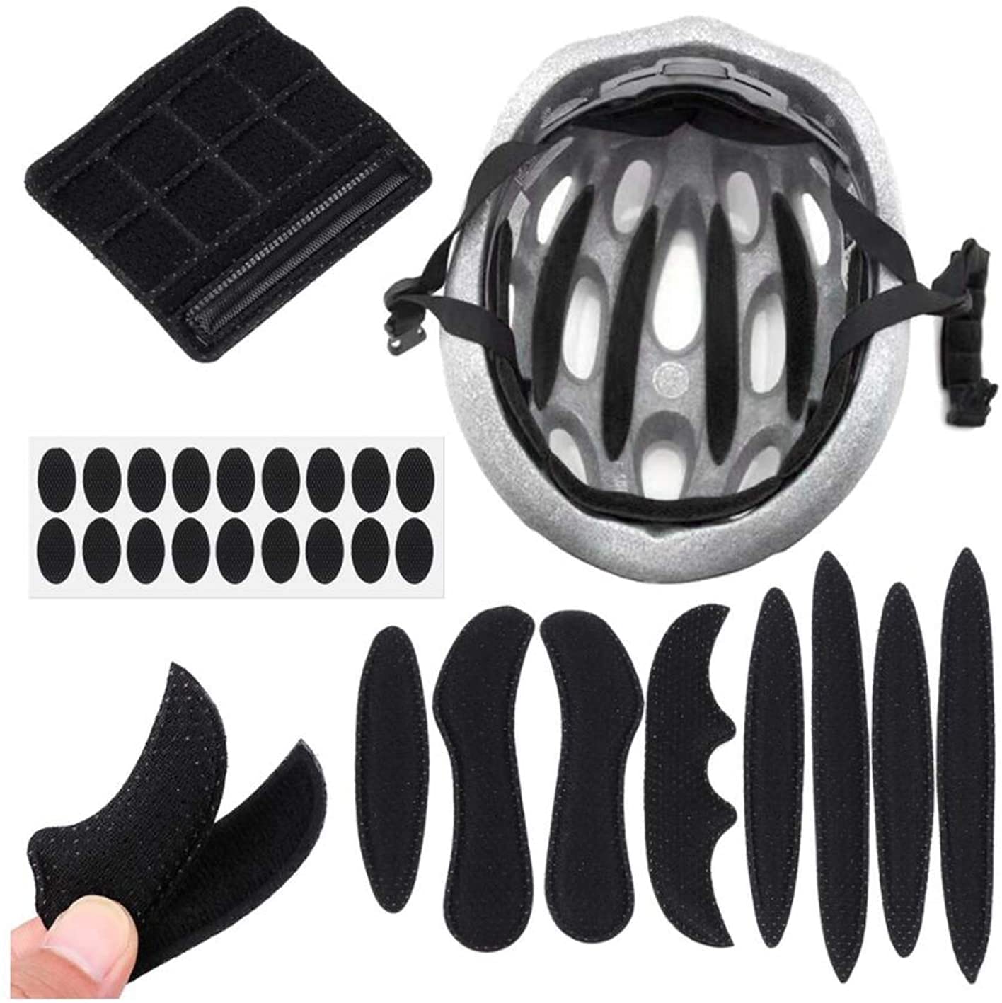 Generico 27pcs Casco della Bici Imbottitura Kit Universale Bicicletta Casco del Motociclo di Ricambio Schiuma Pads Set Spugna Liner Chin Strap Pad - NeroProfessionale e alla Moda