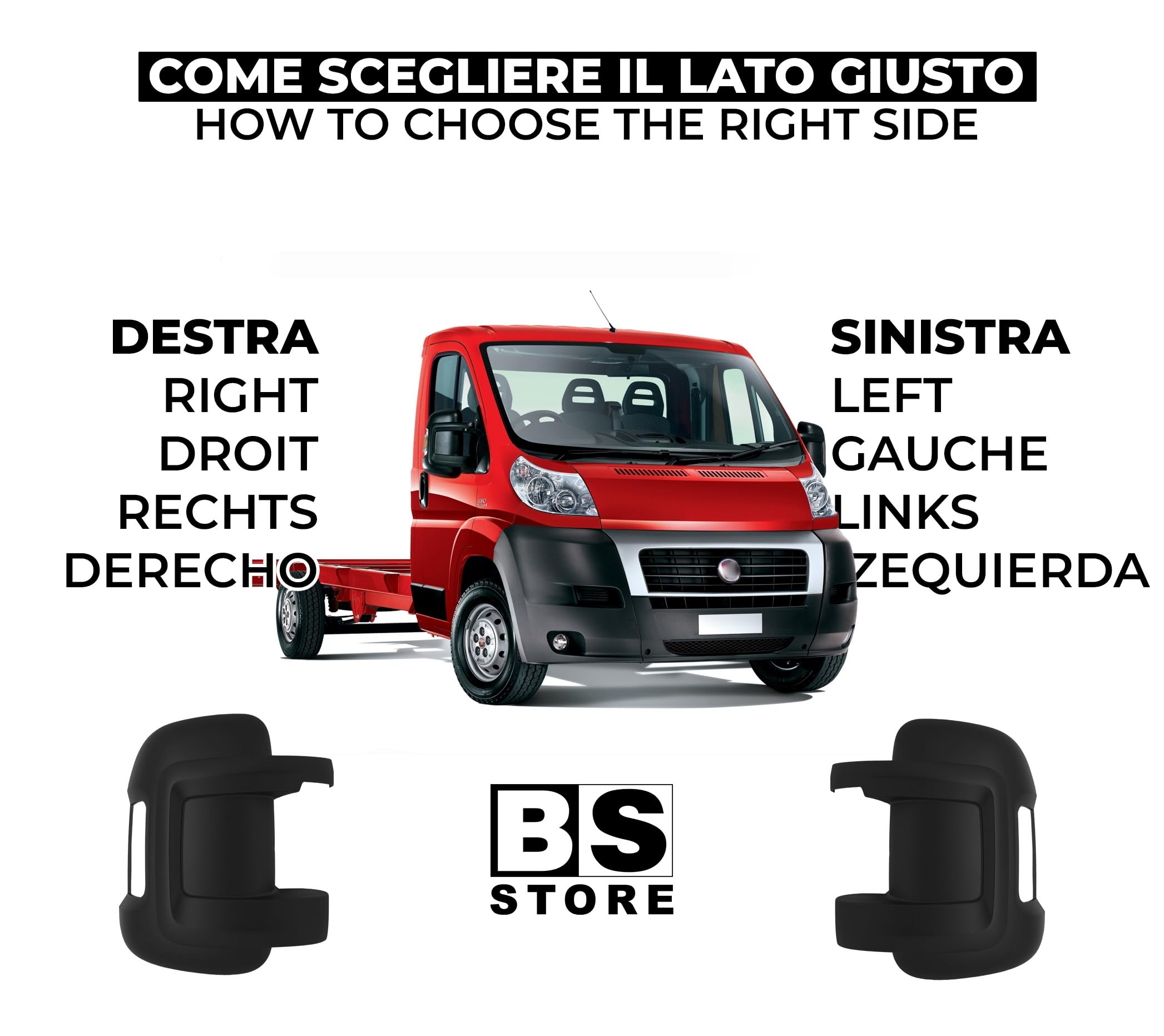 BSSTORE Calotta Specchietto Retrovisore Nera per DUCATO III, JUMPER II, BOXER dal 2006 (Sinistra - Lato Conducente)