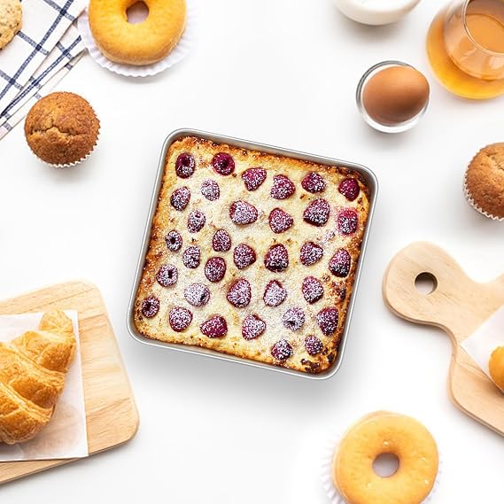 Onader 6Inch Square Cake Tin, Stainless Steel Baking Cake Pans Set of 2 | Small Baking Mould Great for Birthday Christmas Wedding, Healthy & Sturdy, Air Fryer & Dishwasher Safe, Easy to Clean