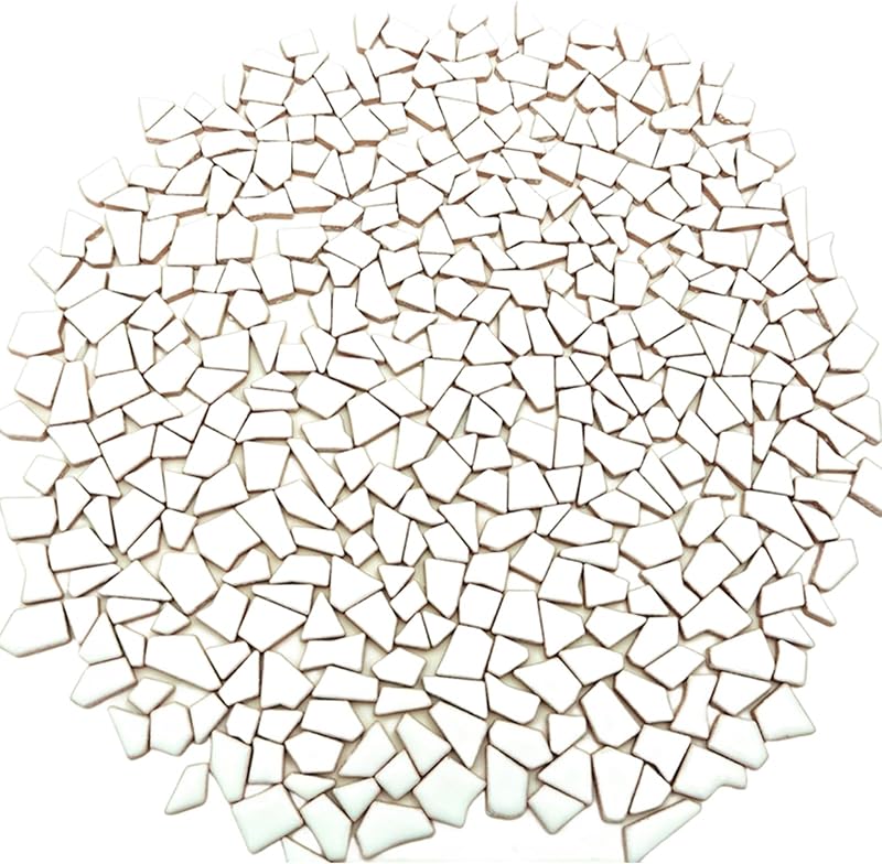 Azulejos de mosaico de cerámica irregulares de 1.1 lb, piezas de mosaico, piedras para hacer mosaicos, manualidades, pasatiempos, artes, decoración de la pared del hogar (blanco)