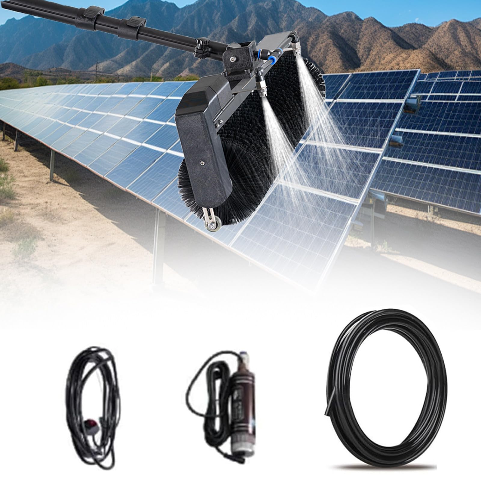 AYCDL Sunseota Solar Panel Cleaning Brush Kit - 360° Rotating Electric Roller, 24.6ft Telescopic Pole, Efficient PV Panel Cleaner for Easy Outdoor Maintenance