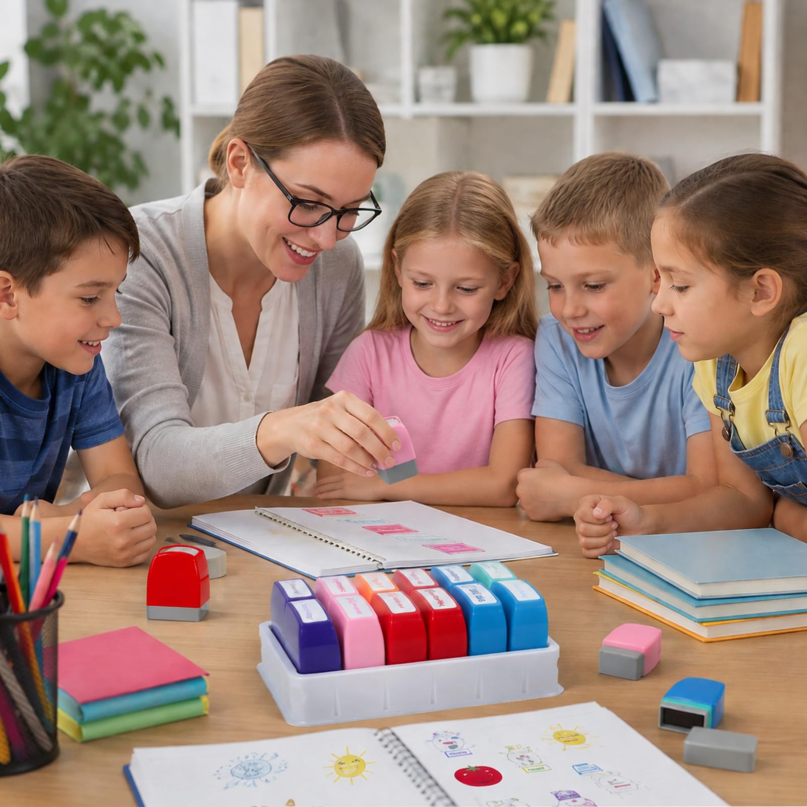 Set di 12 timbri motivazionali per insegnanti, per bambini, scuola e scuola domestica, timbri colorati per insegnanti e insegnanti