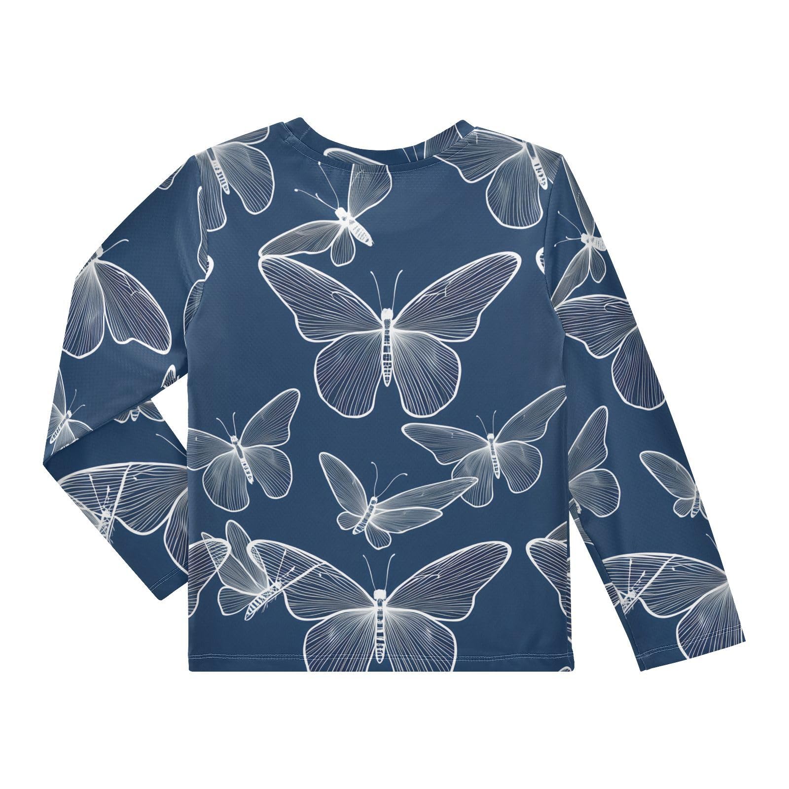 Outline Butterfly Drawing Navy Boy's Rash Guard Swim Shirt Long Sleeve Sun Shirt for Beach Pool Sport UPF50+ 3T