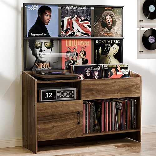 Miniatura 1 de Soporte para tocadiscos con almacenamiento de vinilo, mesa para tocadiscos con almacenamiento de discos de vinilo de hasta 500 álbumes, soporte