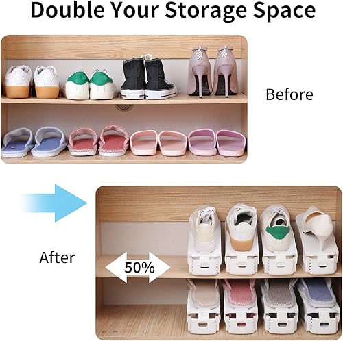 Miniatura 2 de Antigo Organizador de ranuras para zapatos, 20 unidades, apilador de zapatos ajustable para organización del armario, soporte para zapatos de doble