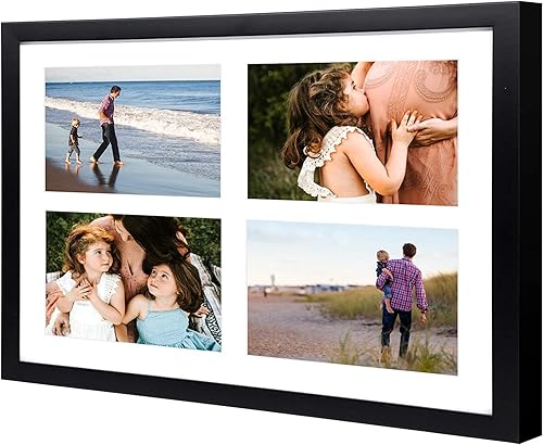 Miniatura 10 de Golden State Art, Marco de madera negra de 12 x 16 pulgadas, marco de fotos con paspartú blanco para mostrar cuatro fotos de 5 x 7 pulgadas, marco