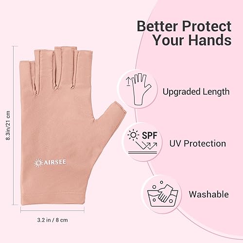 Miniatura 3 de AIRSEE Guantes anti UV para lámpara de uñas, guantes profesionales de protección UV UPF50+ para manicura, arte de uñas, guantes sin dedos (rosa)