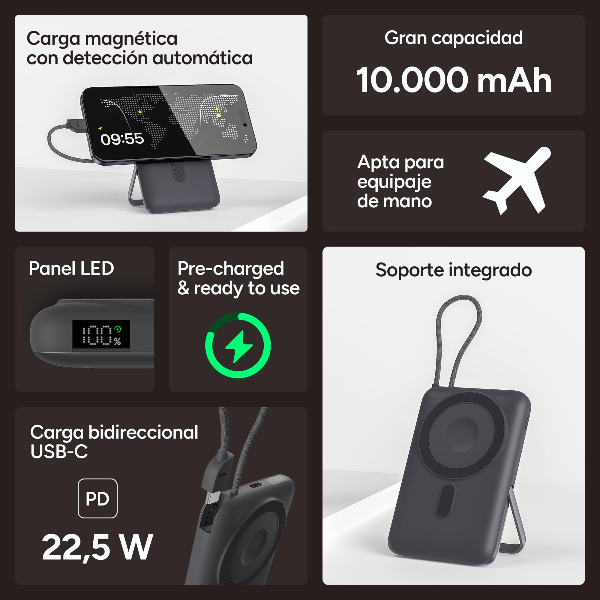Ksix Bpb10pd22intsg Gris - Powerbank 10.000 Mah - Compatible Carga Magnética Apple® Y Applewatch®