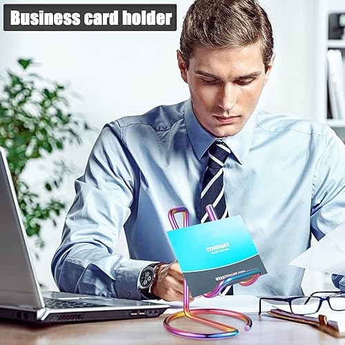 Miniatura 6 de 2 soportes de metal para tarjetas de visita para escritorio, soporte para teléfono celular, soporte elegante para tarjetas de visita, organizador de