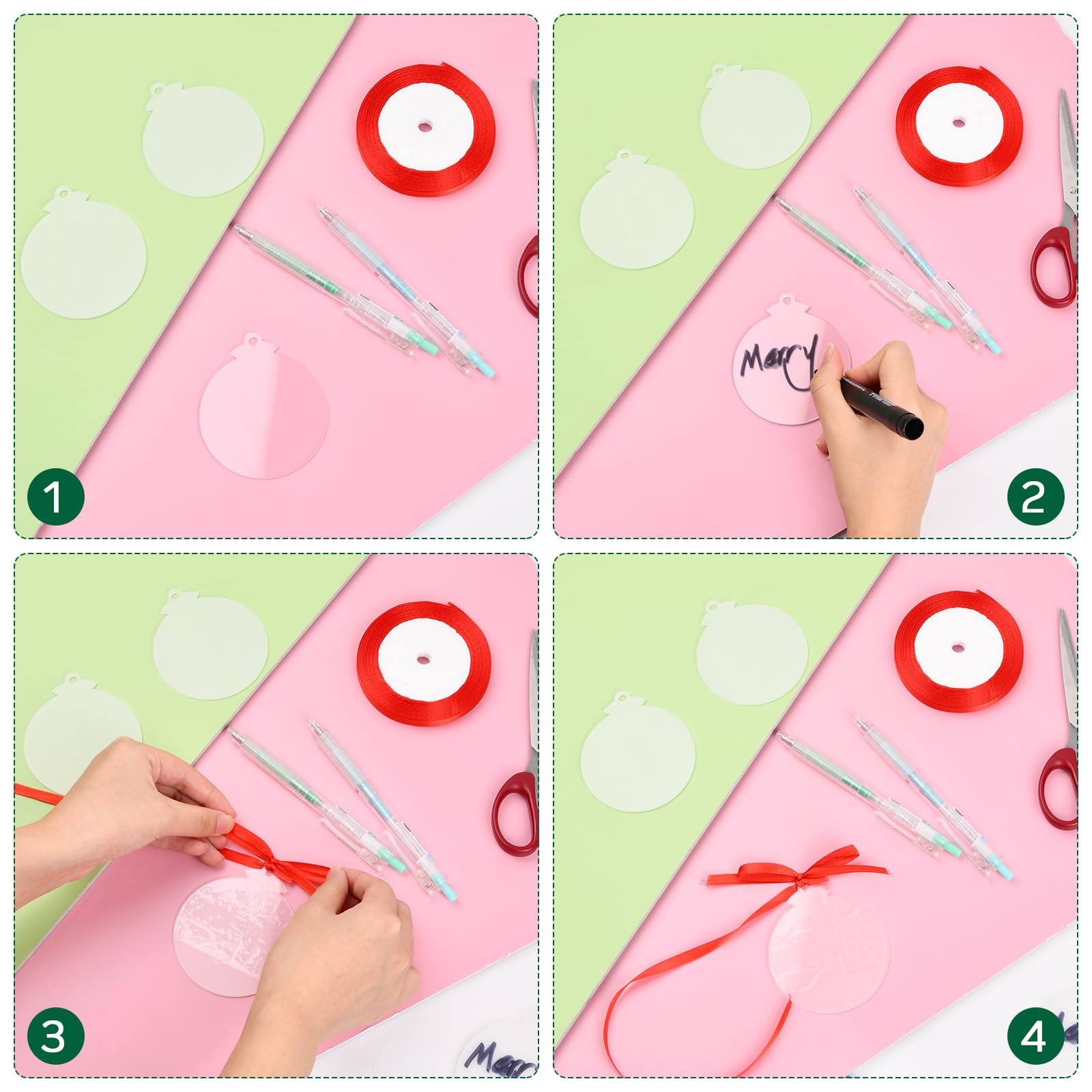 ZOOMPIL Dischi Acrilici Trasparenti, Ornamenti di Natale in Acrilico Trasparente, Dischi di Natale con 1 Rotolo di Nastro Rosso per Albero di Natale per Artigianato Natalizi Fai-da-Te (Rotondi