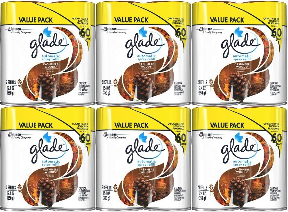 Glade Automatic Spray Air Freshener Refill, Cashmere Woods, 12.4 oz, 2 Refills (12.4 Oz, (Count of 12))
