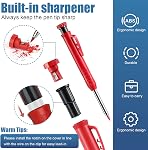 Solid Carpenter Pencil, 2 Pcs Carpenter Mechanical Pencil, Deep Hole Woodworking Pencils for Drawing, Marking, Scribering, Woodworking (Black, Red)