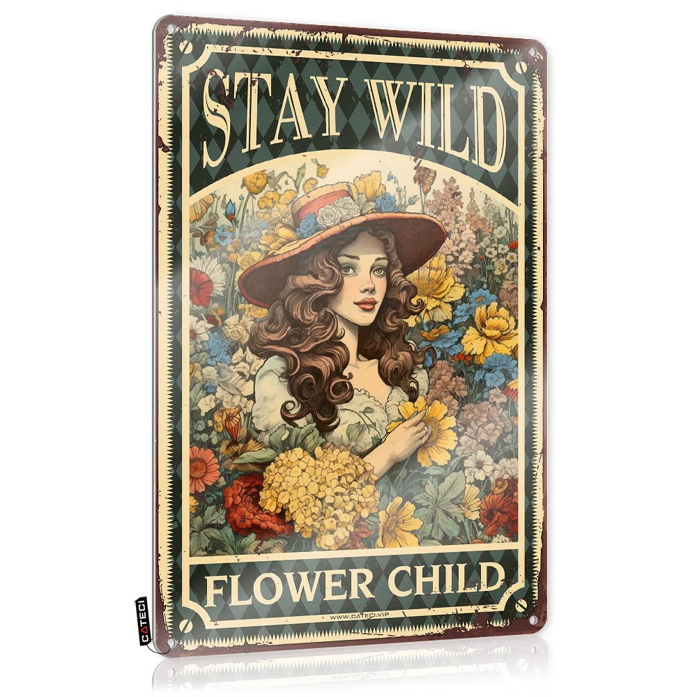 MGHTLCCME Tin Sign Funny Stay Wild Flower Child Tin Sign Metal Decor70S Decortrendy Bathroom Decoroffice Desk Decor For Women Garage Tin Sign Vintage Bar Decor(30X40CM)