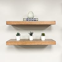 Vista 6 de URBANDI, Estantes flotantes rústicos, juego de 2, soporte oculto, madera maciza, resistente, estantes montados en la pared