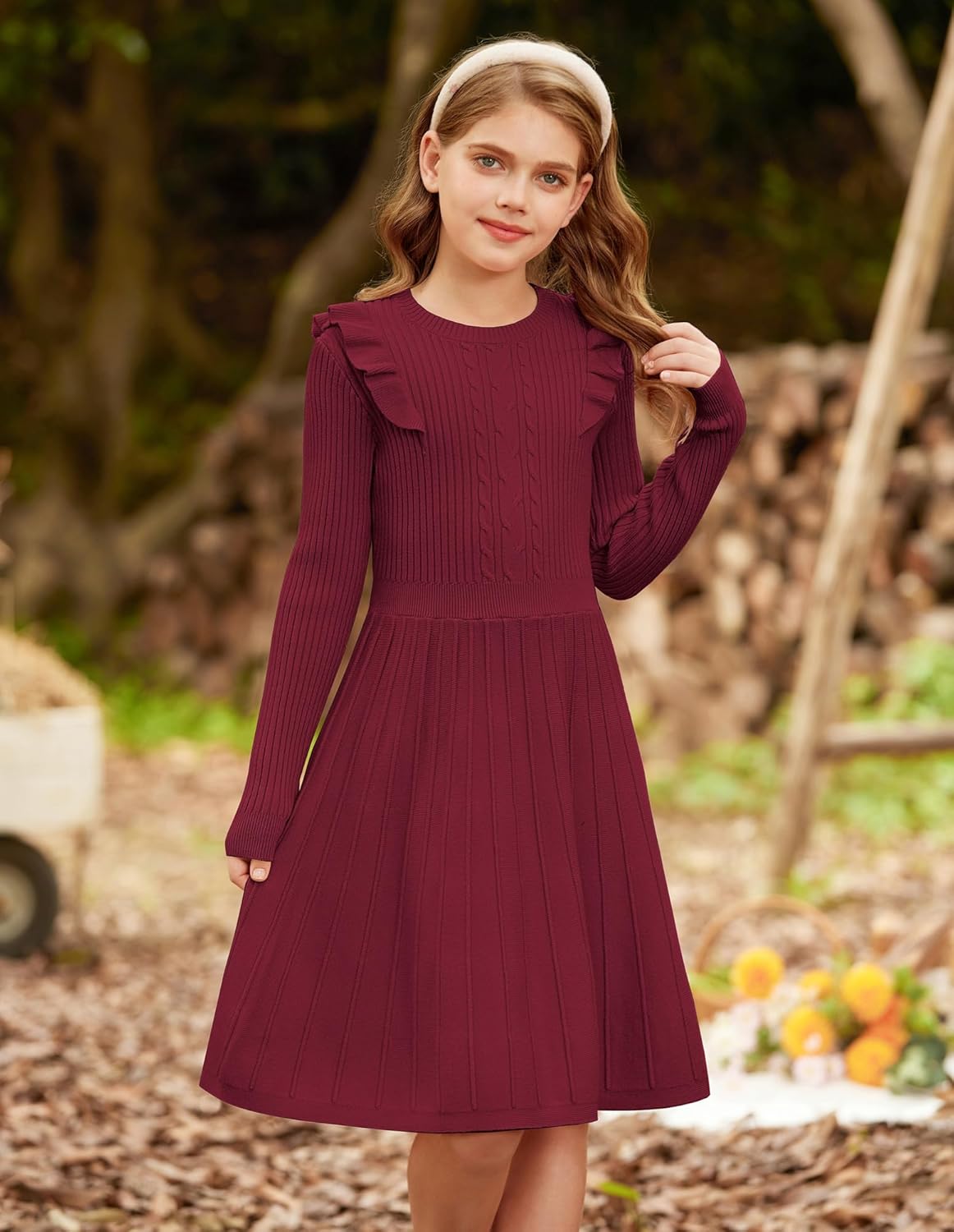 GRACE KARIN Girls Sweater Dress Fall Winter Long Sleeve Cable Knit Pullover Dresses for Girls 5-12Y - Image 4