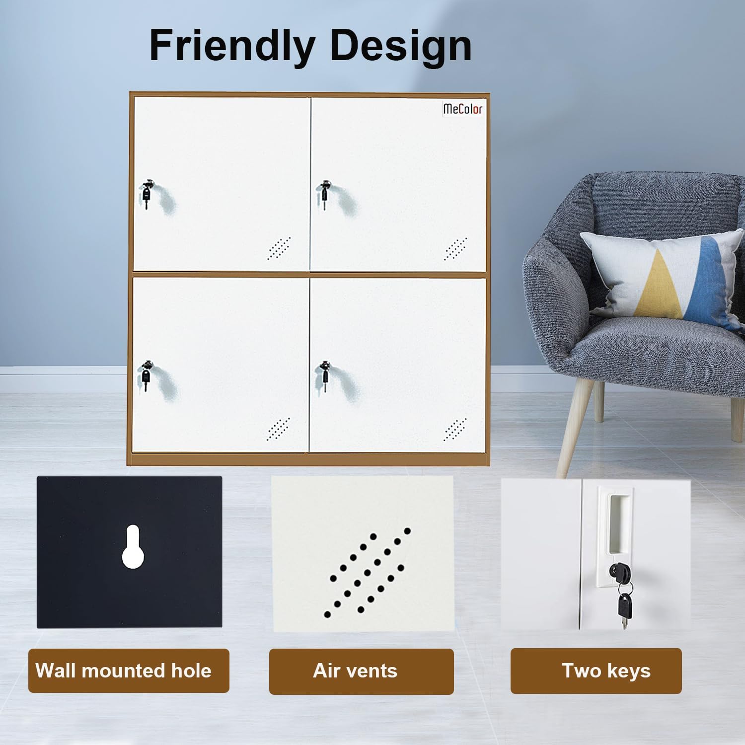 4 Door Small Bedroom Furniture,Metal Locker with Cloth Rail and Shelf,Kids Living Room Locker,Storage lockers for Office (4D)