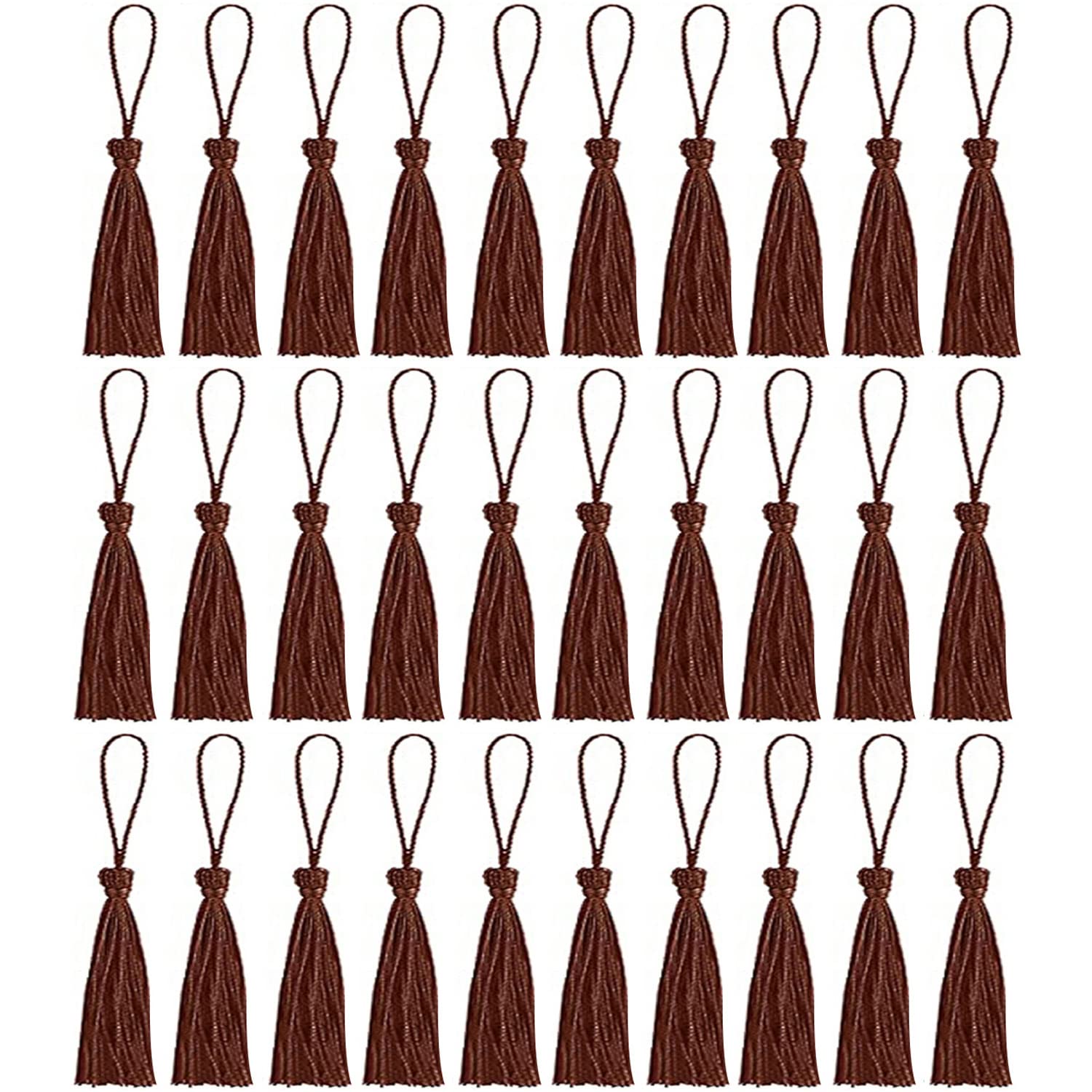 30 PCS Bookmark Tassels, Mini Tassels Silky Tassels for Bookmarks Handmade Bookmark Tassels for Resin DIY Craft Supplies and Home Decor (Lightcoffee)