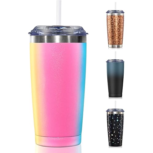 CIVAGO Insulated Tumbler with Lid and Straw, 20 oz Stainless Steel Vacuum Coffee Tumbler, Double Wall Coffee Cup, Thermal Travel Coffee Mug for Hot and Cold Drinks, Rainbow