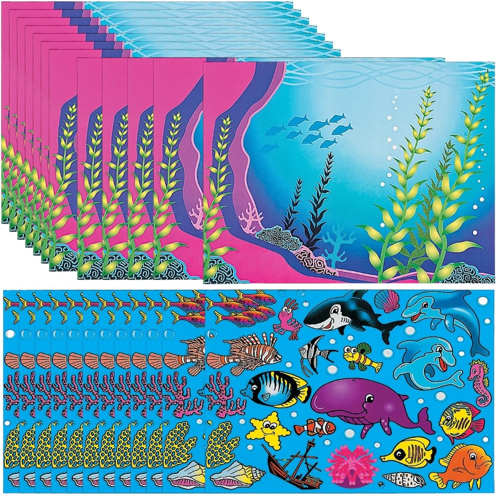Fun Express - Dyo Aquarium Sticker Scene - Stationery - Stickers - Make - A - Scene (Lrg) - VBS Vacation Bible School Supplies/Decor - 12 Pieces