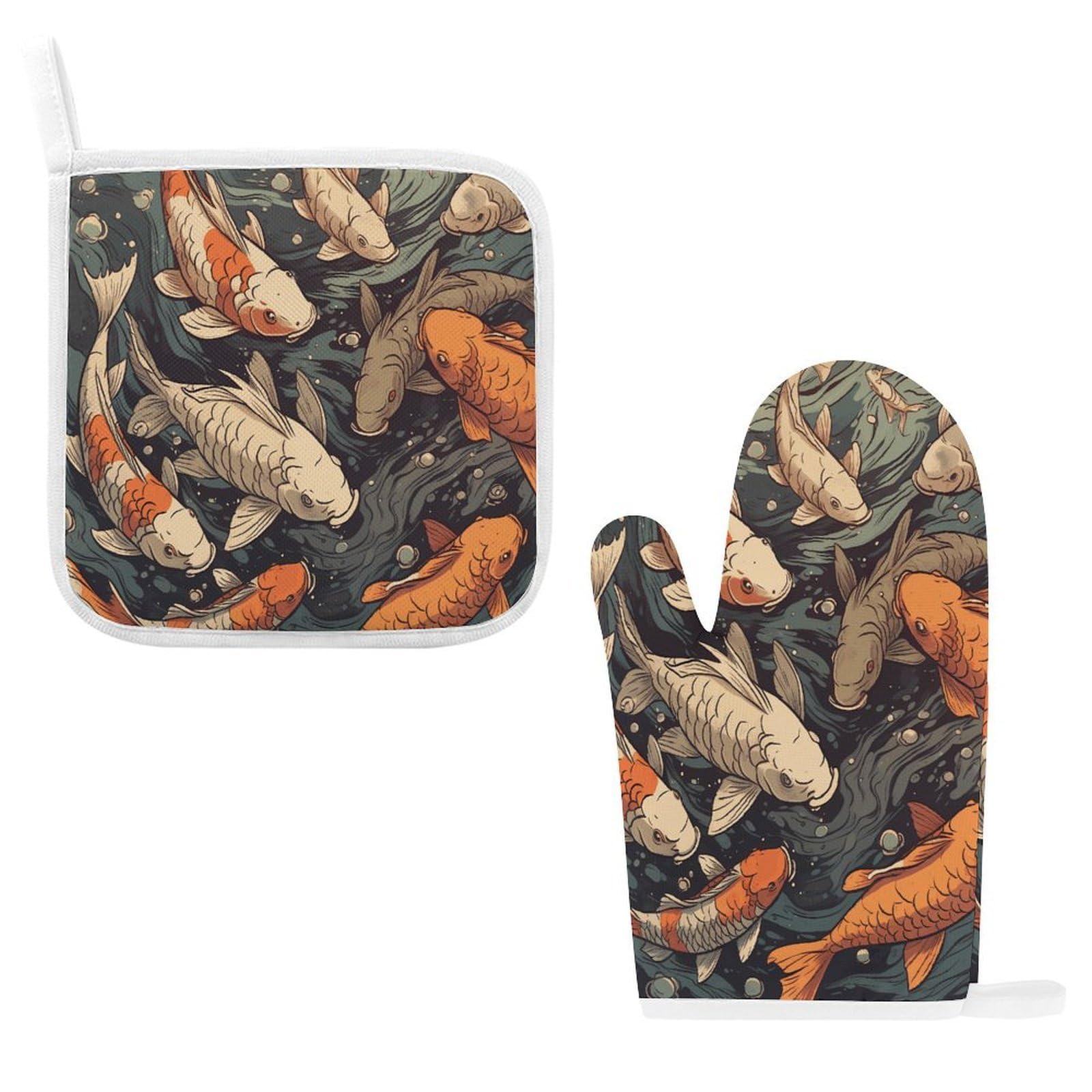 Fodpand Style Fish Swimming In Water Oven Mitts And Pot Holders Sets