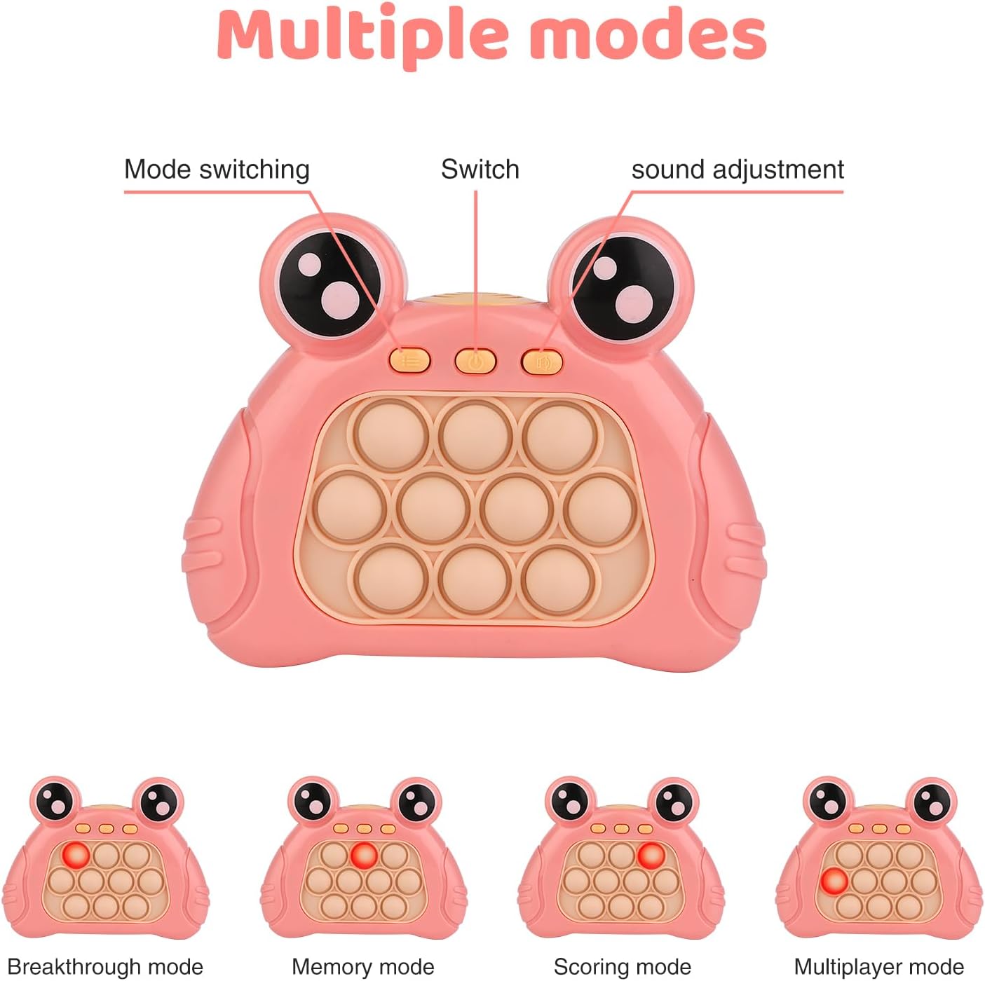 LemonBest Quick Push Game Console – Mole Whacker Toy with 4 Modes Games and Instant Sound Feedback Handheld Fast Speed Pushing Game Exercise Hand Eye Coordination Gift Idea for Children 3-12 (Pink)