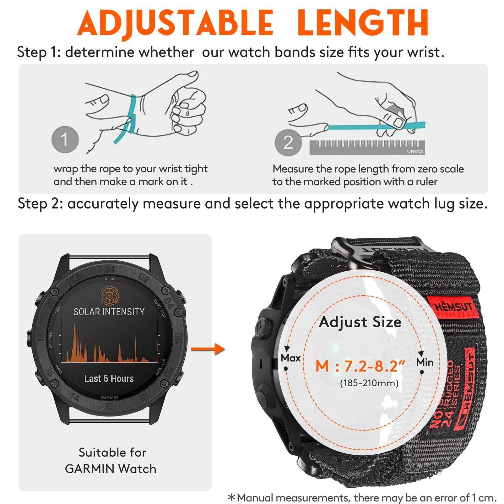 Bracelet de montre de rechange en nylon pour Garmin Instinct 3 Solar 45 mm/Instinct E 45 mm/Fēnix E 47 mm/Fenix 7 Solar/Fenix 6, etc. Bracelet de rechange en nylon 22 mm