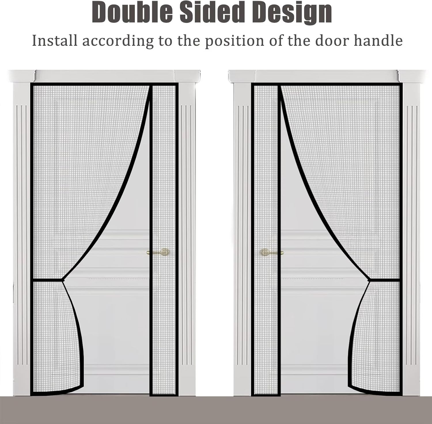 Magnetic Fly Screen Balcony Door W155xH190cm(61x74inch) Foldable Net Door Full Frame Magic Tape Fastener for Cellar Door Room Door Caravan - Black