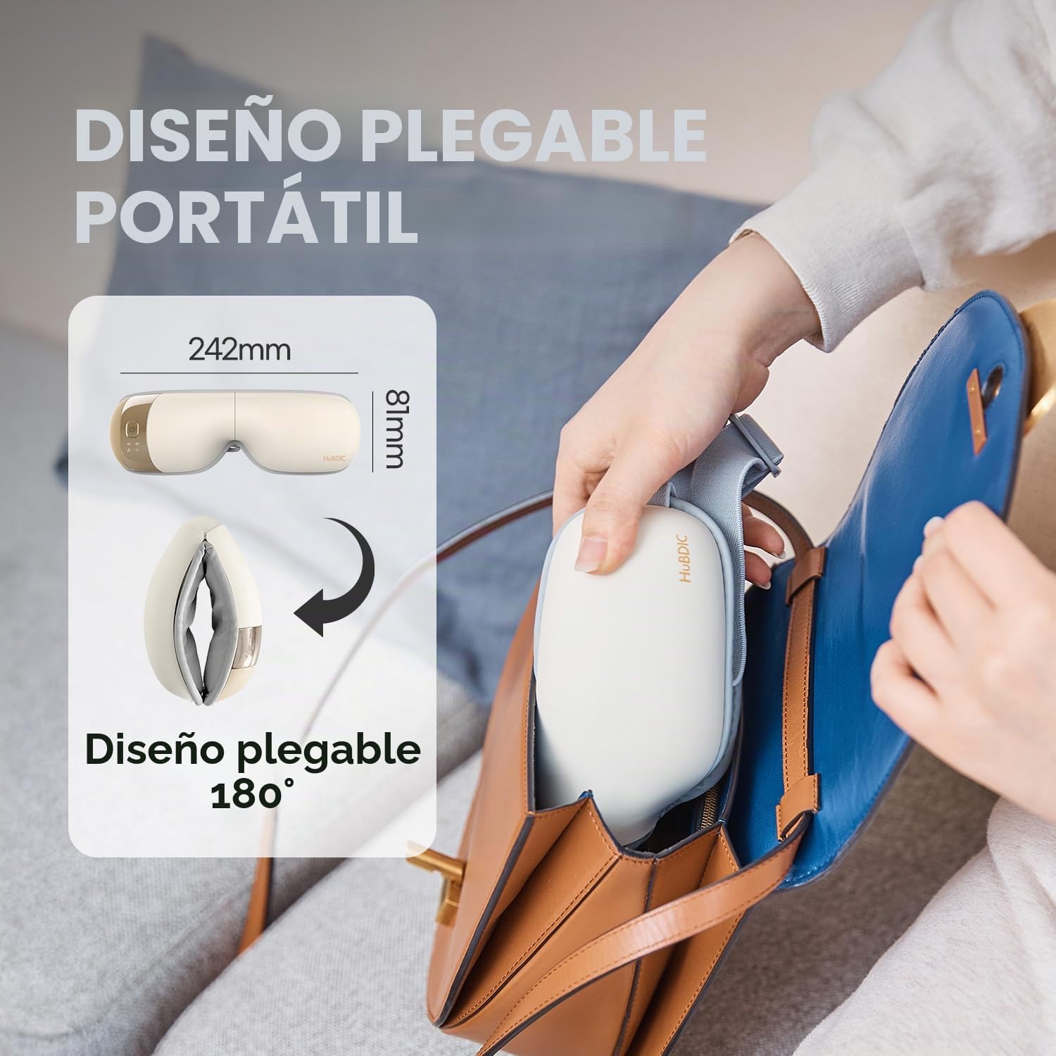 HubiCare Masajeador de ojos con calor, masajeador de vibración con música para migrañas, relaja y reduce la tensión ocular, círculos oscuros, bolsas de ojos, ojos secos, mejora el sueño (Marfil)