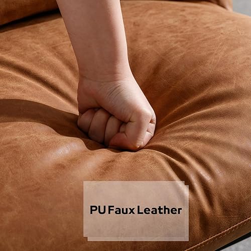 Miniatura 6 de HEAH-YO Juego de 1 silla decorativa moderna, cómoda silla de sala con respaldo de barril, silla tapizada de piel sintética sin brazos con patas de