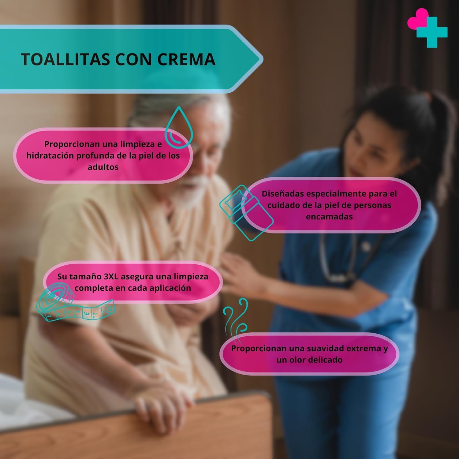 Pack de 3 paquetes con 42 Toallitas de Adulto con Crema Hidratante para Personas Mayores. Toallitas Hidratantes. Toallitas Húmedas Adultos 126 Unidades.
