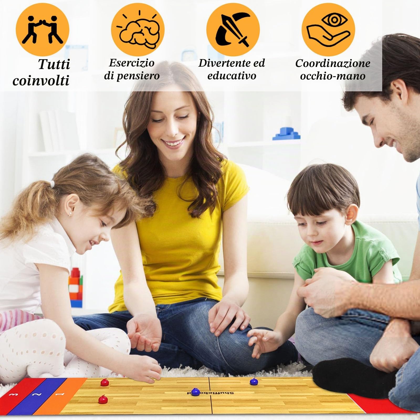 Set di giochi da tavolo 4 in 1, per shuffleboard, giochi da tavolo, shuffleboard, bowling, curling Cornhole, giochi da tavolo interattivi, ideale per scuola, casa, ufficio, feste