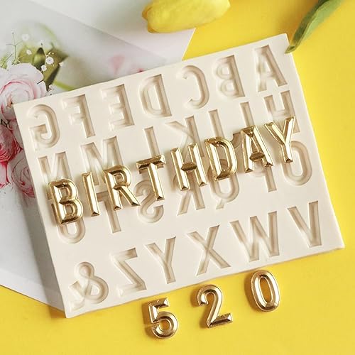 Miniatura 8 de 26 moldes de fondant con letras mayúsculas, alfabeto número 0-9, molde de silicona para decoración de pasteles de chocolate, 2 piezas, fiesta de