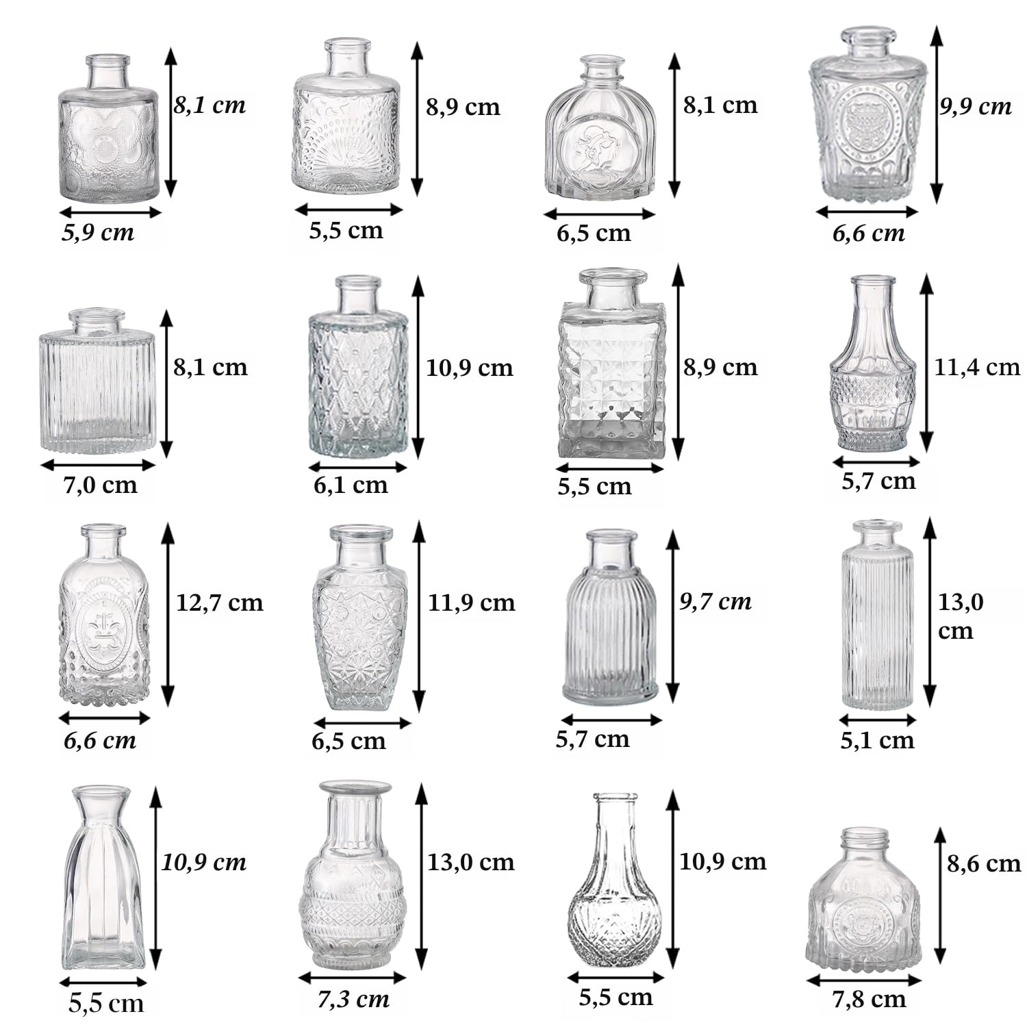 Bud Vasen in Bulk 64, Glasvasen für Tafelaufsätze, kleine Vasen für Blumen, kleine Blumenvase für Tafelaufsätze, Mini-Vintage-Vase, klare Knospenvasen für Hochzeitstischdekoration
