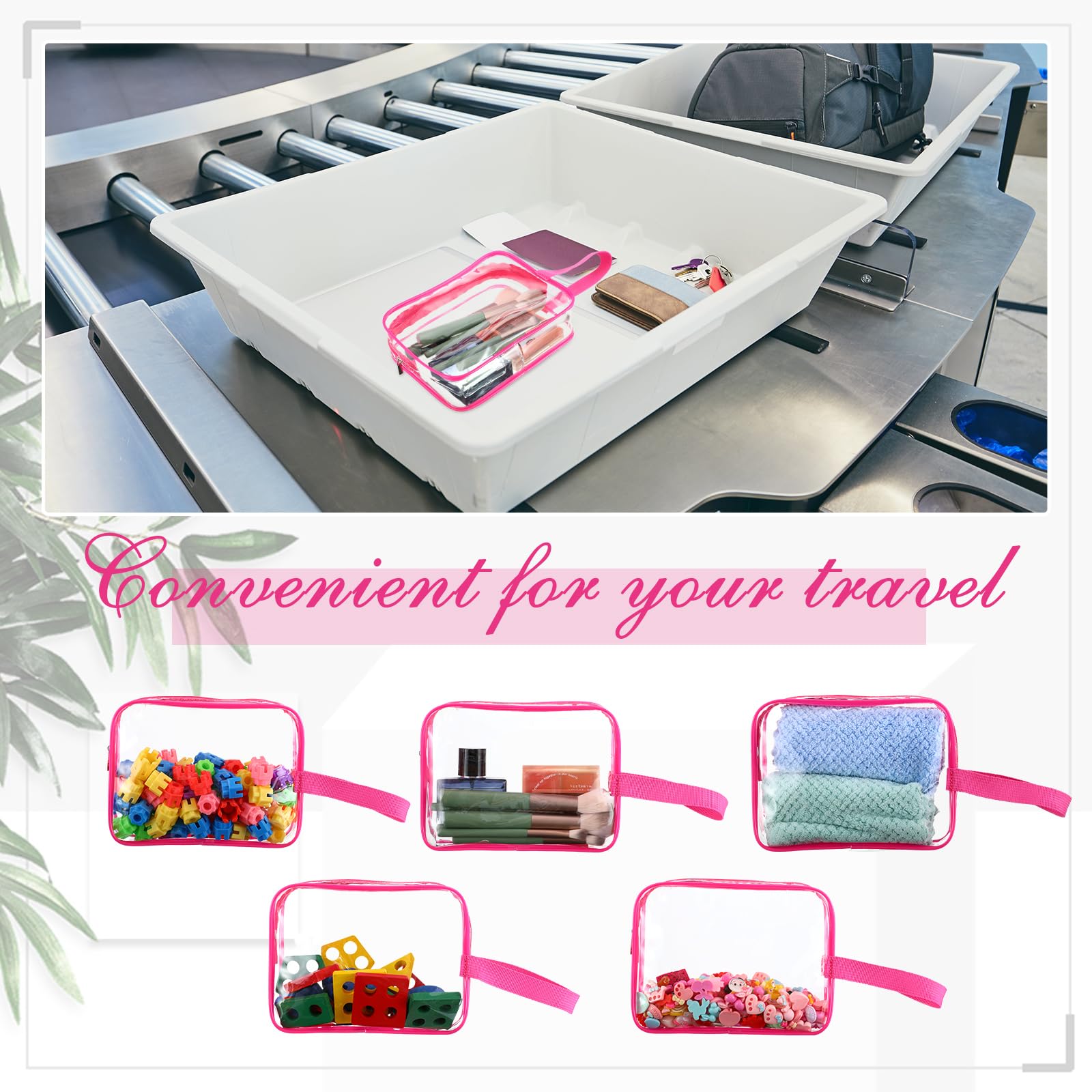 Silkfly Beauty case trasparente da viaggio in PVC con manico e tracolla, con cerniera, per vacanze estive, saloni di laurea, regalo di fine anno (rosa rosa, confezione da 24)