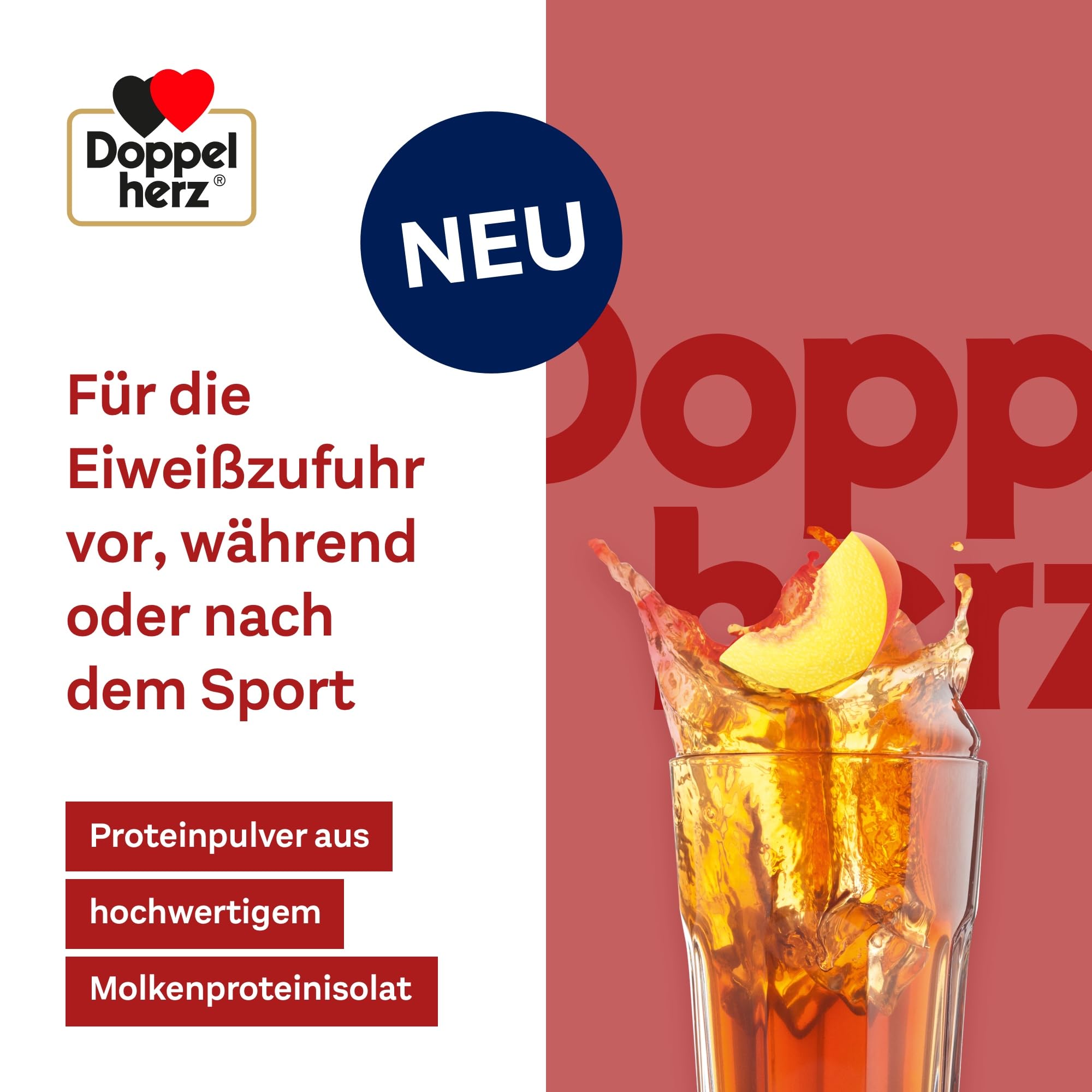 Doppelherz CLEAR WHEY ISO PROTEIN – Erfrischendes Molkenproteinisolat mit Pfirsich-Eistee Geschmack 1000g