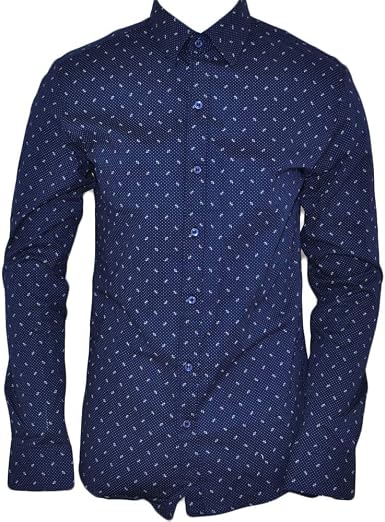 Camisa Hombre algodón Azul Noche Cuello rígido Manga Larga fantasía Ancla  Made in Italy Turquesa M: Amazon.es: Ropa